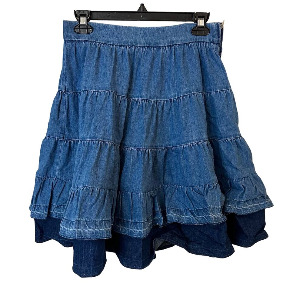 Sandro Fanfan Tiered Denim Mini Skirt Size 40 US 8 New with tags - Picture 2 of 7